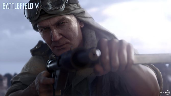 На иллюстрации изображён снимок экрана (скриншот) из одиночной кампании Battlefield V из «военной истории» под названием «Без знамён»