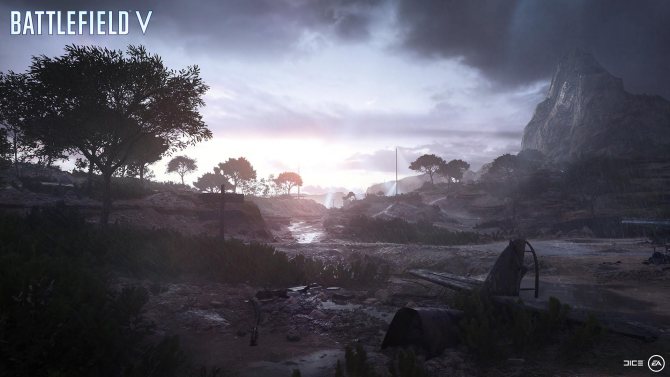 На иллюстрации изображён снимок экрана (скриншот) из одиночной кампании Battlefield V из «военной истории» под названием «Без знамён»
